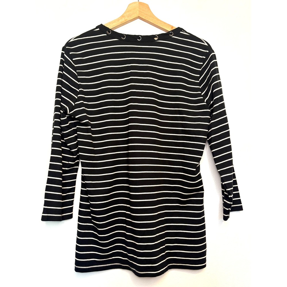 Liz Claiborne Women's Black & White Striped‎ Sweater Ribbon Detail, Size M - Picture 2 of 5